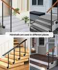 Bulletproof Outdoor Step Side Mounted Railings Featuring Tough As Nails Wrought Iron Garden Guardrail Posts For Secure Deck Balusters And Sleek Modern Industrial Stairway Columns In No Fuss Weather Proof Build showcased in various stair settings.