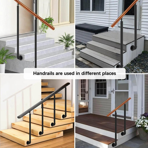 Bulletproof Outdoor Step Side Mounted Railings Featuring Tough As Nails Wrought Iron Garden Guardrail Posts For Secure Deck Balusters And Sleek Modern Industrial Stairway Columns In No Fuss Weather Proof Build showcased in various stair settings.