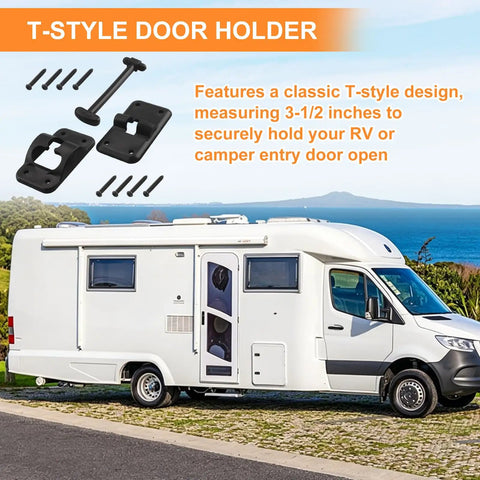 Premium Heavy Duty T Style RV Entry Door Holder 3 1 2 Inch Camper Door Catch with screws for secure door holding