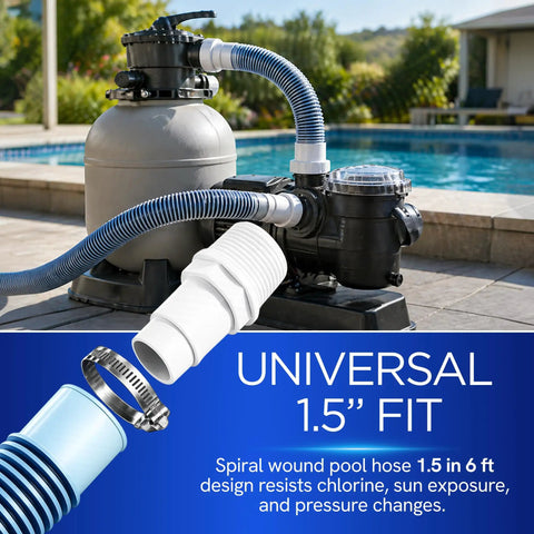 Heavy Duty 1.5 Inch Pool Filter Hose Kit 6 Ft 2 Pack With Reinforced Cuffs Clamps Adapters And PTFE Tape Included For Above Ground Pump