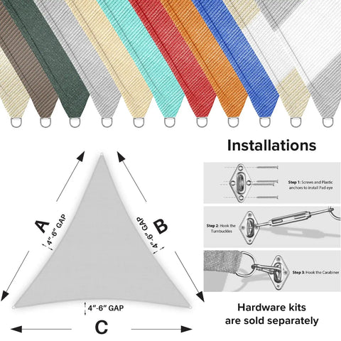 Triangle Sun Shade Sail 6 Feet By 6 Feet By 6 Feet Outdoor UV Blocking Canopy Light Gray with installation guide