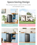Comfee portable washing machine, 0.9 cu ft compact washer with LED display, gray, shown in apartment and dorm settings.