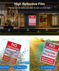 2 Pack Heavy Duty Reflective Aluminum No Trespassing Signs Violators Will Be Shot Warning For Night Visibility 14x10 Inch Yard Security Signs Weatherproof Rustproof Durable Outdoor Signage on wall and yard