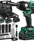High Torque Cordless Impact Wrench 665 Ft-Lbs 900 Nm With 2200 RPM Brushless Motor Four Speed Modes 21V Dual 4.0Ah Batteries Includes 22 Drill Bits And 4 Sockets Cordless Ratchet Wrench Set Great Gift For Men Car Tire Lug Nut, with case and accessories