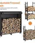 Adjustable Firewood Rack With Cover For Indoor And Outdoor Use showcasing heavy-duty log holder, Oxford fabric cover, large capacity