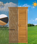 63 Inch Tall Wooden Outdoor Storage Cabinet With Two Lockable Doors Three Adjustable Shelves Waterproof Roof Weatherproof Garden Tools Shed For Yard Patio Deck Or Porch Natural Finish