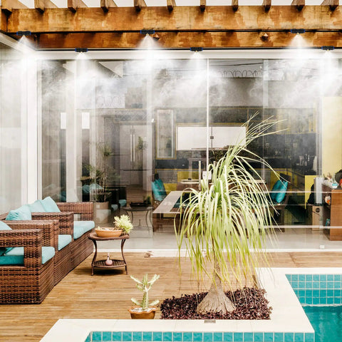 Outdoor Misting System For Patio Keeps It Cool With 40 Ft Misting Line Ten Nozzles And Three Quarter Inch Brass Adapter