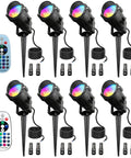8-pack 12W RGBW low voltage outdoor landscape lights with remote for trees, pathways, yards, patios, color changing garden spotlights