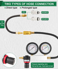 Marvelity cylinder leak-down tester kit for automotive engines; front view with dual gauges and brass fittings