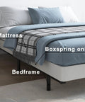 King Size Low Profile Box Spring Heavy Duty Metal Bed Base With Beefed Up Steel Frame And Easy Snap Together Setup For Ultimate Premium Sleep Quality showing mattress and bed base.