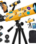 80mm Aperture 500mm Refractor Telescope For Adults And Kids With Fully Multi Coated Optics Easy Setup Bright Clear Views, yellow tube on tripod