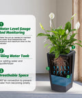 16 Inch Tall Planters Set Of 2 For Indoor And Outdoor Use In Black With Drainage Holes Inner Bucket And Water Level Monitors