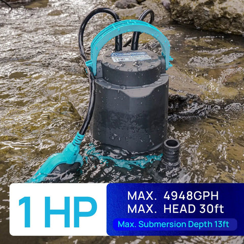Heavy-Duty 1HP Submersible Sump Pump With Float Switch Cranks Up To 4948GPH At 5 Feet Lifts Water Up To 30 Feet in river