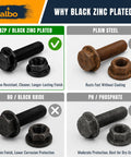 Flange Hex Bolts Kit M8 x 20mm 1.25 Thread, 120 Pcs, 10.9 Black Zinc Finish, Heavy Duty Pro Grade Set for Auto, Machinery, and DIY Projects, Corrosion Resistant Fasteners for Trucks and Bikes: black zinc plating comparison