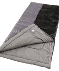 Big And Tall Sleeping Bag For Adults Up To 6 Feet 4 Inches Warm To 40 Degrees Fahrenheit With No Snag Zipper Roll Tight Fasteners open