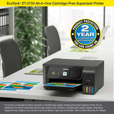 GameChanging Wireless Color All In One Supertank Printer Featuring Built In Scanner Copier And HassleFree Setup For Streamlined Daily Home Office Productivity on a desk with printed documents.