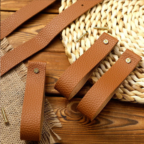 8 Piece Hella Durable Premium Leather Wall Hooks With Solid Brass Screws For Heavy Duty Curtain Hanging And Super Slick Bathroom Storage Essentials, brown leather straps with copper screws.