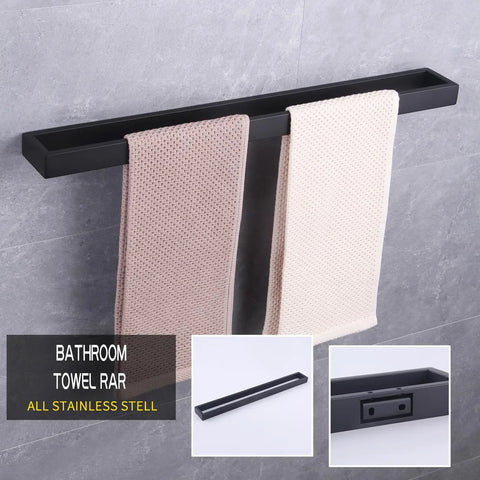 Matte Black 2 Piece Bathroom Hardware Set with 24 Inch Towel Bar and Towel Ring, SUS 304 Stainless Steel, Wall Mounted