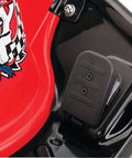 Close-up of Crazy Cart Sport 24V Electric Drifting Go Kart With Variable Speed Pedal shown with red and black color scheme.