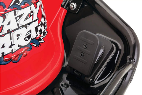 Close-up of Crazy Cart Sport 24V Electric Drifting Go Kart With Variable Speed Pedal shown with red and black color scheme.