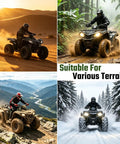 ATVs on various terrains showcasing Hardcore 145/70-6 All Terrain Tires for ATV Go Kart Mini Bike with Super Grippy Tubeless 4 Ply Traction
