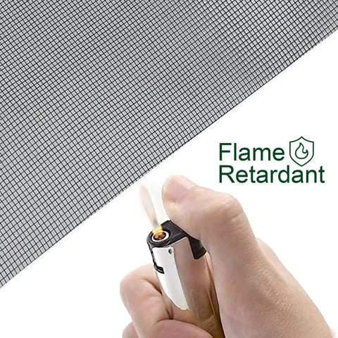 Hand testing flame resistance on Fiberglass Window Screen Mesh Replacement Roll 39 Inch By 32 Point Eight Feet Gray No Fuss.
