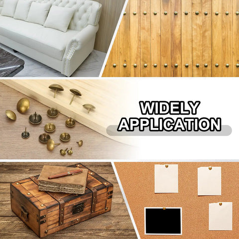 Total Breeze 100 Pcs Top Shelf Upholstery Tacks With 3/8 Inch Round Head and 0.35 Inch Length used on sofa, wood, box, and corkboard.