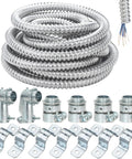 Half Inch Aluminum Flexible Conduit Kit 25 Feet With Four Couplings Two Elbows And Seven Straps For Electrical Telecommunication HVAC And Outdoor Landscape Lighting