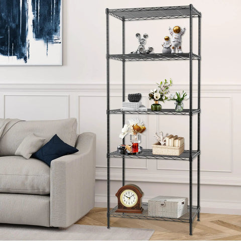 Five Tier Heavy Duty Wire Shelving Unit With Adjustable Metal Storage Rack For Garage And Pantry NSF Certified Slick Build Built To Handle 500 Pounds No Fuss Setup Makes Home Organization A Breeze In Black