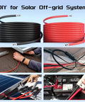 Heavy Duty Solar Panel Wire Set 50 Ft Black And Red 10 AWG PV Tinned Copper Extension Cable for DIY off-grid systems.