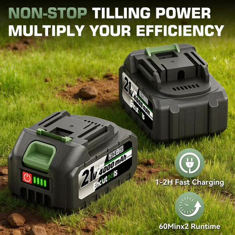 Powerful Cordless Garden Tiller Cultivator With 20V Battery No Gas 360RPM Electric Rototiller Twin 4Ah Packs on grass