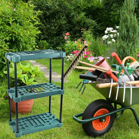 Heavy Badass Broom And Mop Organizer Rock Solid Corner Rack With Hella Durable Polypropylene Shelves, outdoor garden storage.
