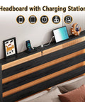 Headboard with charging station, featuring USB ports for devices, part of 14 Inch Full Size Metal Platform Bed Frame.