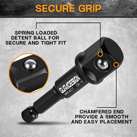 Impact Socket Adapter Set, 6-Piece With 3-Inch Extension Bit And Holder, 1/4-Inch, 3/8-Inch, And 1/2-Inch Drive Adapters Plus Universal Joints