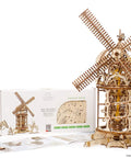Eco Friendly 585-Piece 3D Windmill Puzzle Kit With Moving Parts, wooden model build set with box and assembled windmill