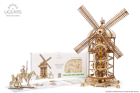 Eco Friendly 585-Piece 3D Windmill Puzzle Kit With Moving Parts, wooden model build set with box and assembled windmill