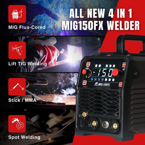 Beast 3 In 1 MIG Welder With Lift TIG And Spot, Flux Core And MMA, 150A Output, 120V Portable IGBT Inverter displayed front view