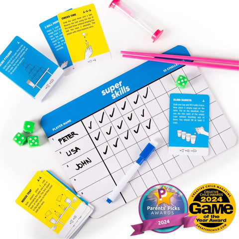 Ultra Fun Competitive Challenge Game With 120 Quick Dares And Cup Stack Challenges showing scorecard and challenge cards.