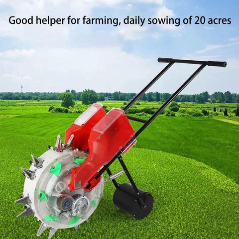 Do It All Garden Seeder With Clear Seed Box And Adjustable Spacing For Corn Peanuts Soybeans And Fertilizer Spreader in field