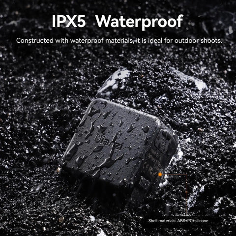 IPX5 waterproof Dope Mini LED Vlogging Light For Action Cameras With 12 LEDs on wet rocky surface