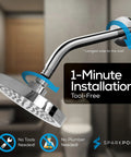6 Inch Rain Shower Head With 9 Inch Shower Arm High Pressure Rainfall tool-free install brushed nickel bathroom view