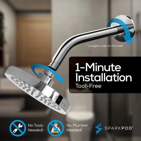 6 Inch Rain Shower Head With 9 Inch Shower Arm High Pressure Rainfall tool-free install brushed nickel bathroom view