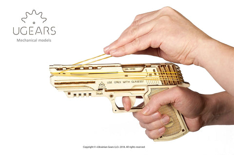 Wolf 01 Handgun 3D Wooden Puzzle Kit For Adults With Mechanical Moving Parts And Realistic Wood Model Gun Brain Teaser And Hobby Set Quick 60 To 90 Minute Assembly No Glue Needed Great Gift For DIYers, wood handgun in hand