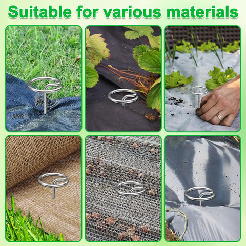 Beefy G Shaped 8 Gauge Thickened Galvanized Landscape Staples 120 Pack 6 Inch Ground Cover Pins Rust Resistant For Weed Barrier Erosion Control And Lawn Landscaping Projects used in various materials.