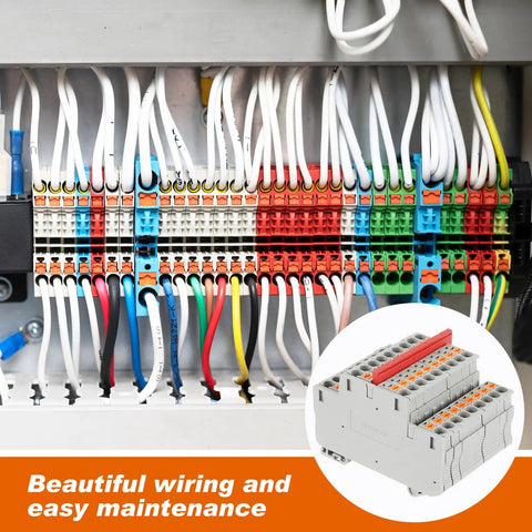DIN Rail Terminal Block Kit With Screwless Push In Twin Spring Connectors ST2-2.5/2-2 Includes 60 Terminal Blocks installed in panel
