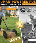 Man using Compost Spreader 24 Inch Wide Peat Moss Spreader With U Shaped Handle on a lawn, highlighting efficient usage.