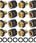 Three Quarter Inch Garden Hose Quick Connect Fittings Set With 8 Male And 8 Female Aluminum Connectors, Rubber Washers Included