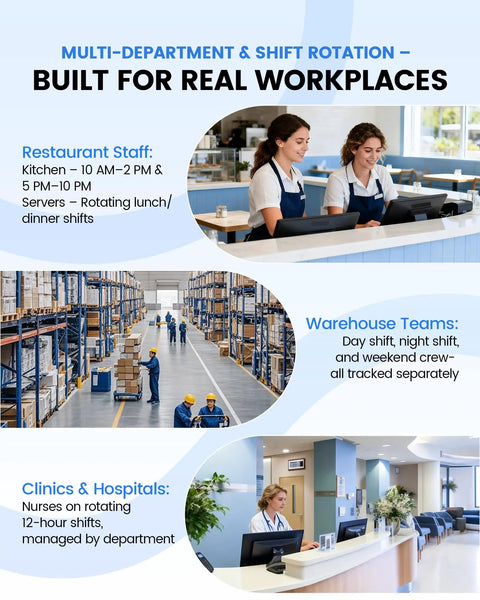 Stress Free Standalone Time Clock With Instant Fingerprint Reader Plug And Play Biometric Punch Machine For Small Business Offline Operation USB Drive Export Straight To Excel Payroll Straight Shooter Employee Clock In Out Tracker, used by restaurant and warehouse staff.