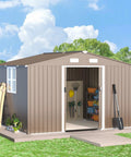 10 Foot By 8 Foot Outdoor Storage Shed Made From Galvanized Metal With Vents And Sliding Door Waterproof Garden Tool Shed
