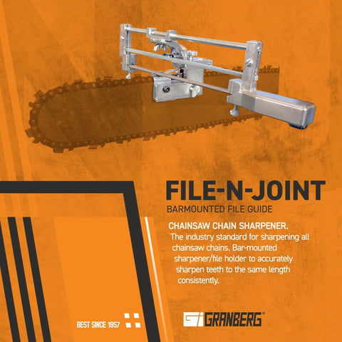 Chainsaw Sharpener With Bar Mounted Guide System For Consistent Teeth Sharpening, G106B Style displayed on orange background